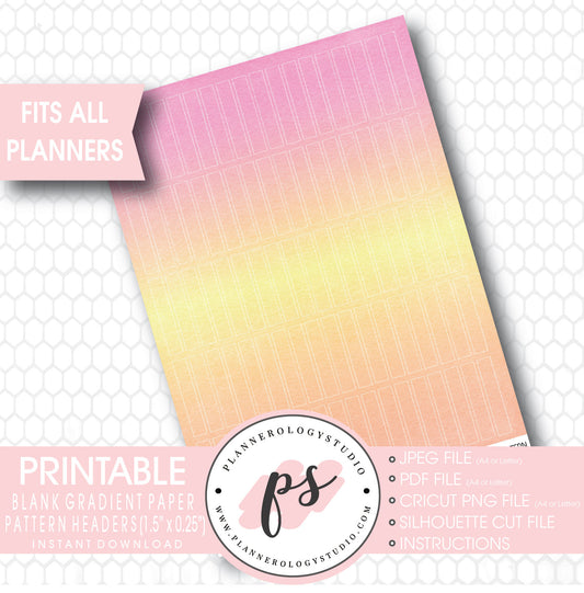 Gradient Paper Ombre Pastel Pattern Blank Header Printable Planner Stickers - Plannerologystudio