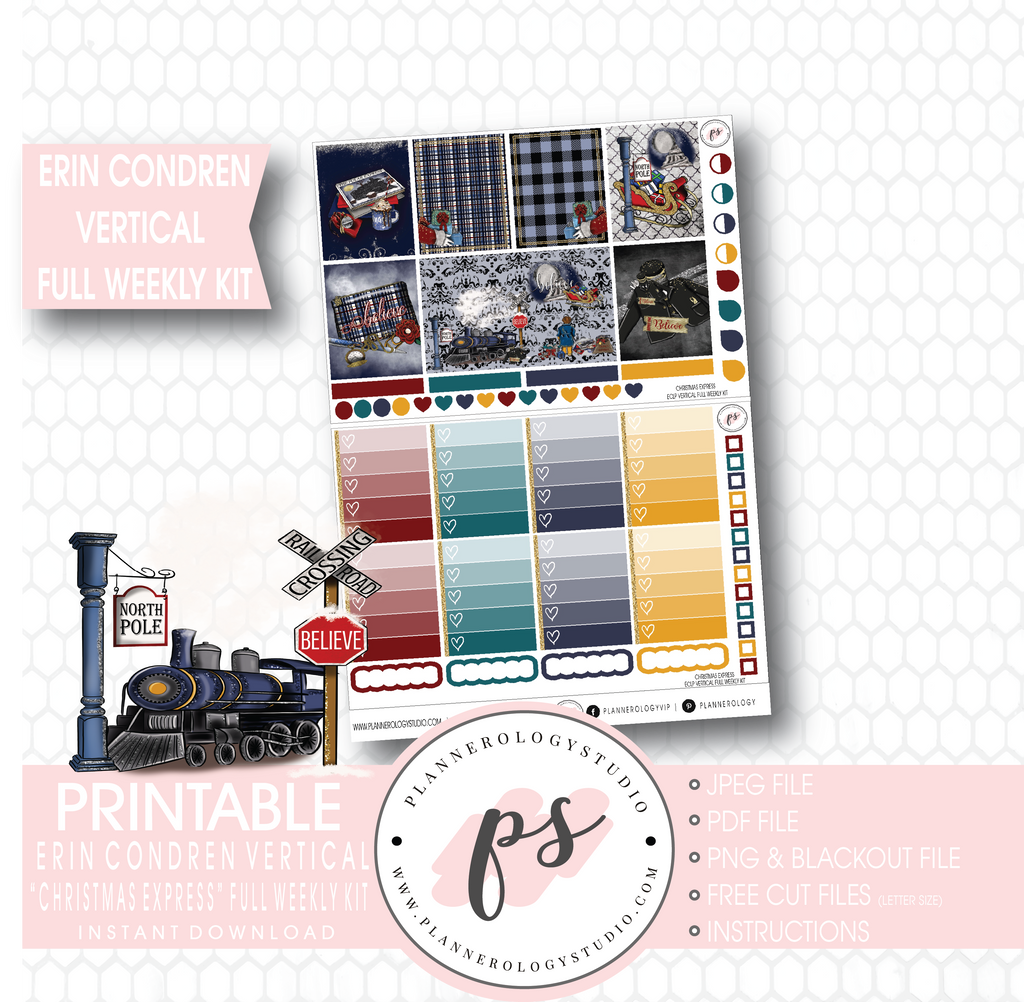 Christmas Express (Polar Express) Full Weekly Kit Printable Planner Stickers (for use with Erin Condren Vertical) - Plannerologystudio