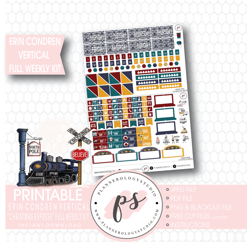 Christmas Express (Polar Express) Full Weekly Kit Printable Planner Stickers (for use with Erin Condren Vertical) - Plannerologystudio