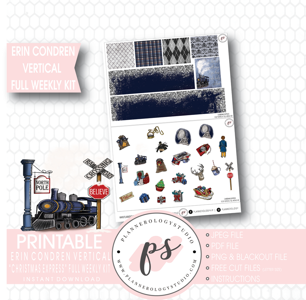 Christmas Express (Polar Express) Full Weekly Kit Printable Planner Stickers (for use with Erin Condren Vertical) - Plannerologystudio