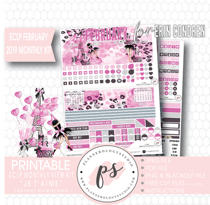 Je T'aime Valentine's Day February 2019 Monthly View Kit Digital Printable Planner Stickers (for use with Erin Condren) - Plannerologystudio