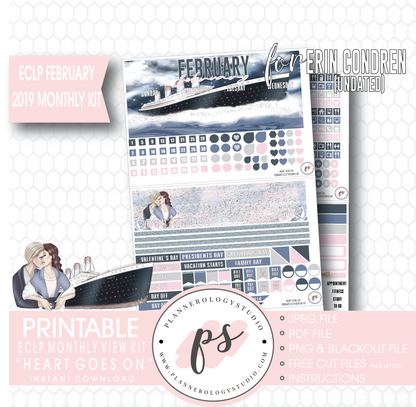 Heart Goes On (Titanic) February 2019 (Undated) Monthly View Kit Digital Printable Planner Stickers (for use with Erin Condren) - Plannerologystudio