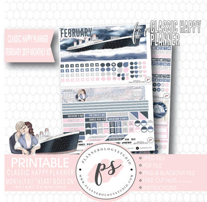 Heart Goes On (Titanic) February 2019 Monthly View Kit Digital Printable Planner Stickers (for use with Classic Happy Planner) - Plannerologystudio
