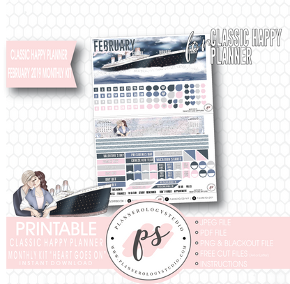 Heart Goes On (Titanic) February 2019 Monthly View Kit Digital Printable Planner Stickers (for use with Classic Happy Planner) - Plannerologystudio