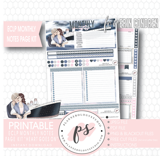 Heart Goes On (Titanic) Monthly Notes Page Kit Digital Printable Planner Stickers (for use with Erin Condren) - Plannerologystudio