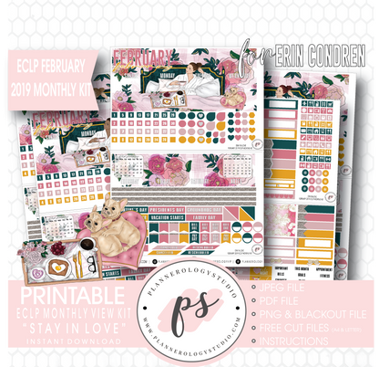 Stay in Love Valentine's Day February 2019 Monthly View Kit Digital Printable Planner Stickers (for use with Erin Condren) - Plannerologystudio
