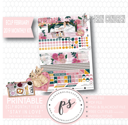 Stay in Love Valentine's Day February 2019 Monthly View Kit Digital Printable Planner Stickers (for use with Erin Condren) - Plannerologystudio