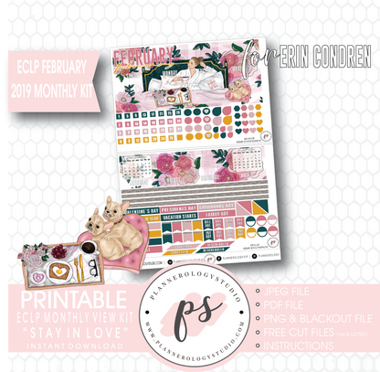 Stay in Love Valentine's Day February 2019 Monthly View Kit Digital Printable Planner Stickers (for use with Erin Condren) - Plannerologystudio