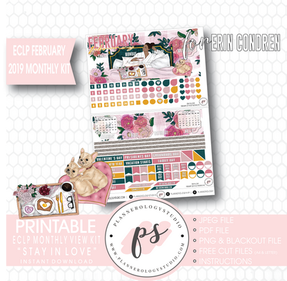 Stay in Love Valentine's Day February 2019 Monthly View Kit Digital Printable Planner Stickers (for use with Erin Condren) - Plannerologystudio