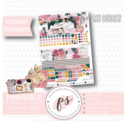 Stay in Love Valentine's Day February 2019 Monthly View Kit Digital Printable Planner Stickers (for use with Erin Condren) - Plannerologystudio