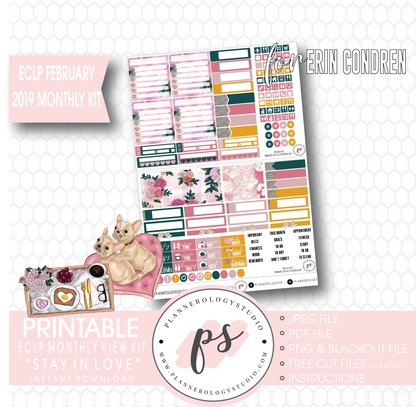Stay in Love Valentine's Day February 2019 Monthly View Kit Digital Printable Planner Stickers (for use with Erin Condren) - Plannerologystudio