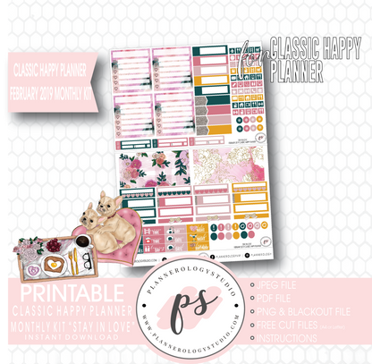 Stay in Love Valentine's Day February 2019 Monthly View Kit Digital Printable Planner Stickers (for use with Classic Happy Planner) - Plannerologystudio