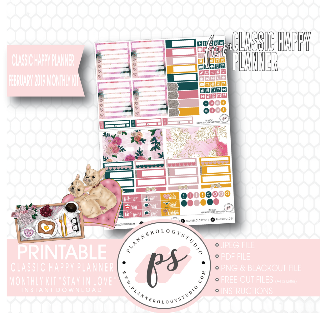 Stay in Love Valentine's Day February 2019 Monthly View Kit Digital Printable Planner Stickers (for use with Classic Happy Planner) - Plannerologystudio