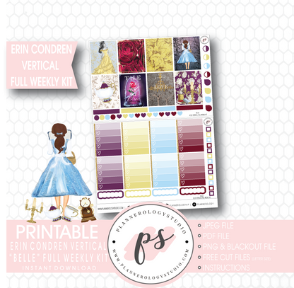 Belle (Beauty & the Beast) Full Weekly Kit Printable Planner Stickers (for use with Erin Condren Vertical) - Plannerologystudio