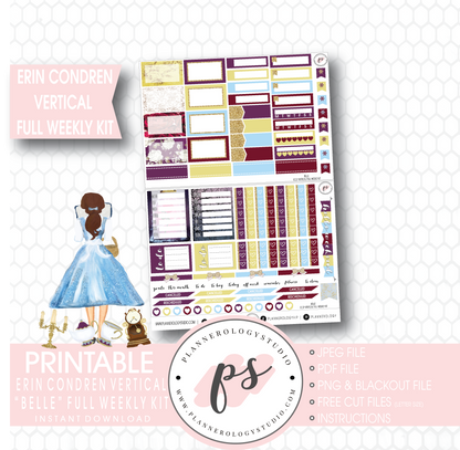 Belle (Beauty & the Beast) Full Weekly Kit Printable Planner Stickers (for use with Erin Condren Vertical) - Plannerologystudio