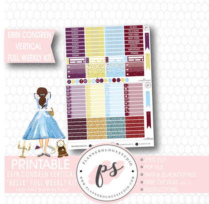 Belle (Beauty & the Beast) Full Weekly Kit Printable Planner Stickers (for use with Erin Condren Vertical) - Plannerologystudio