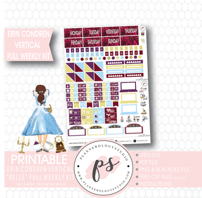 Belle (Beauty & the Beast) Full Weekly Kit Printable Planner Stickers (for use with Erin Condren Vertical) - Plannerologystudio