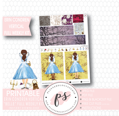 Belle (Beauty & the Beast) Full Weekly Kit Printable Planner Stickers (for use with Erin Condren Vertical) - Plannerologystudio