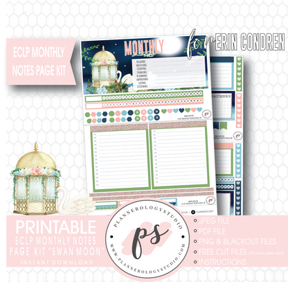 Swan Moon Monthly Notes Page Kit Digital Printable Planner Stickers (for use with Erin Condren) - Plannerologystudio