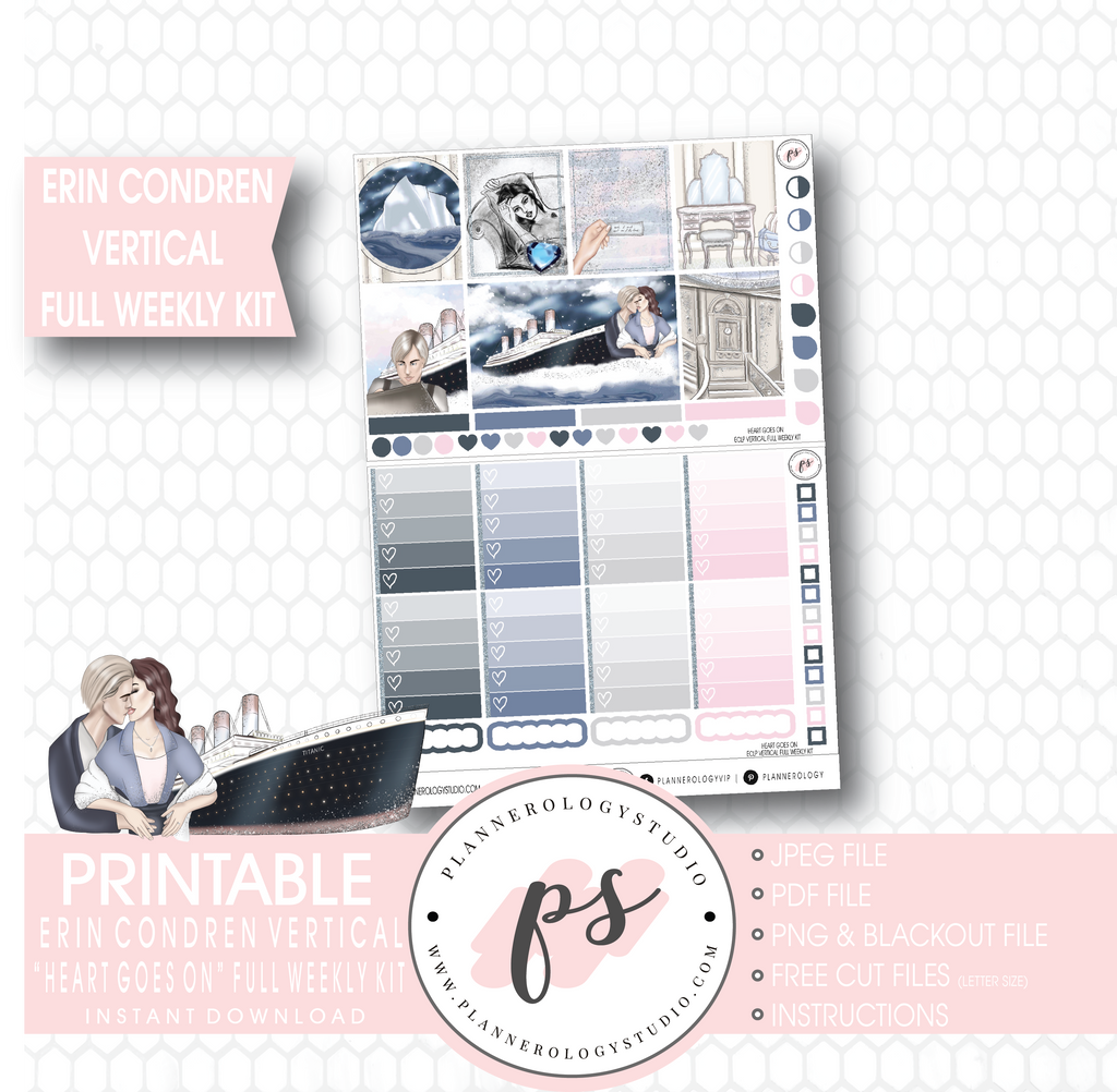 Heart Goes On (Titanic) Full Weekly Kit Printable Planner Stickers (for use with Erin Condren Vertical) - Plannerologystudio