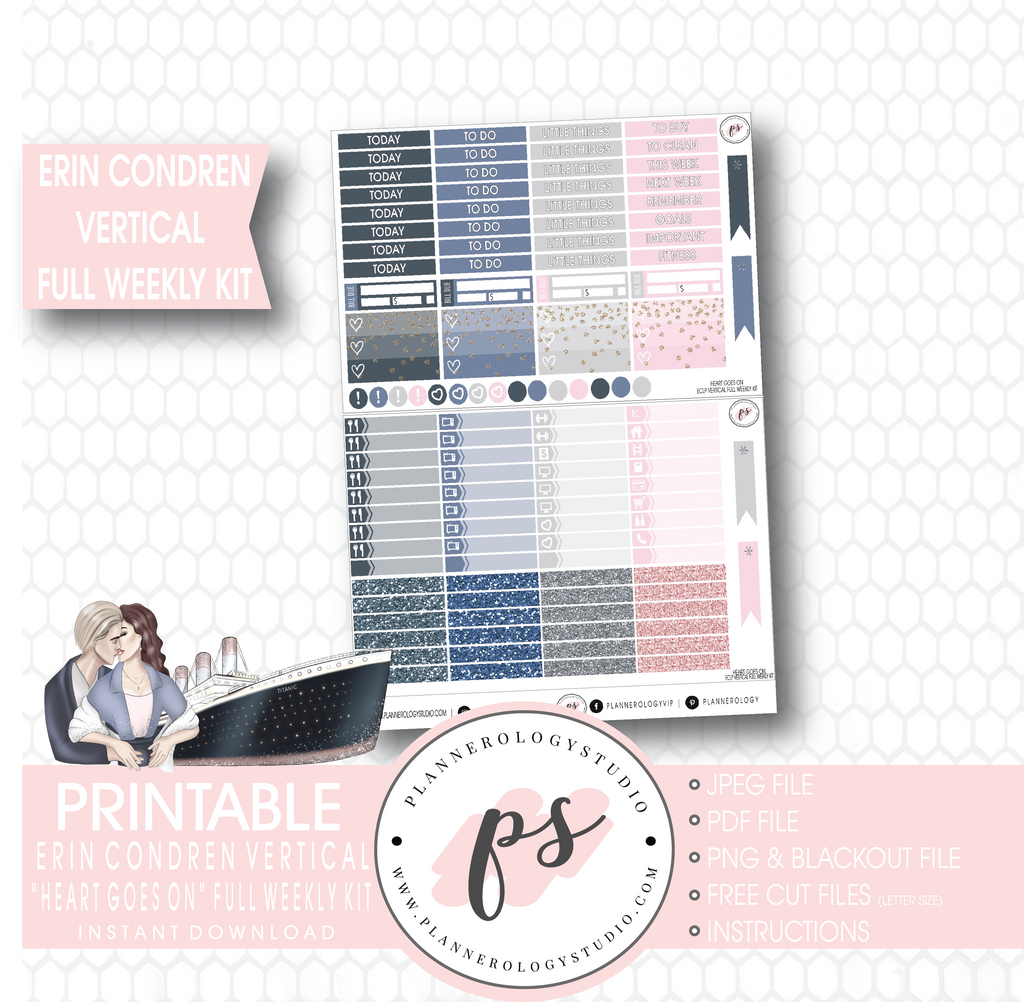 Heart Goes On (Titanic) Full Weekly Kit Printable Planner Stickers (for use with Erin Condren Vertical) - Plannerologystudio