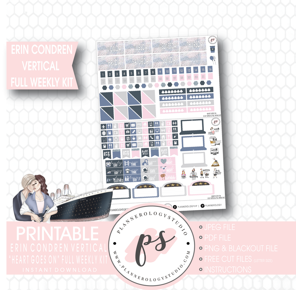 Heart Goes On (Titanic) Full Weekly Kit Printable Planner Stickers (for use with Erin Condren Vertical) - Plannerologystudio