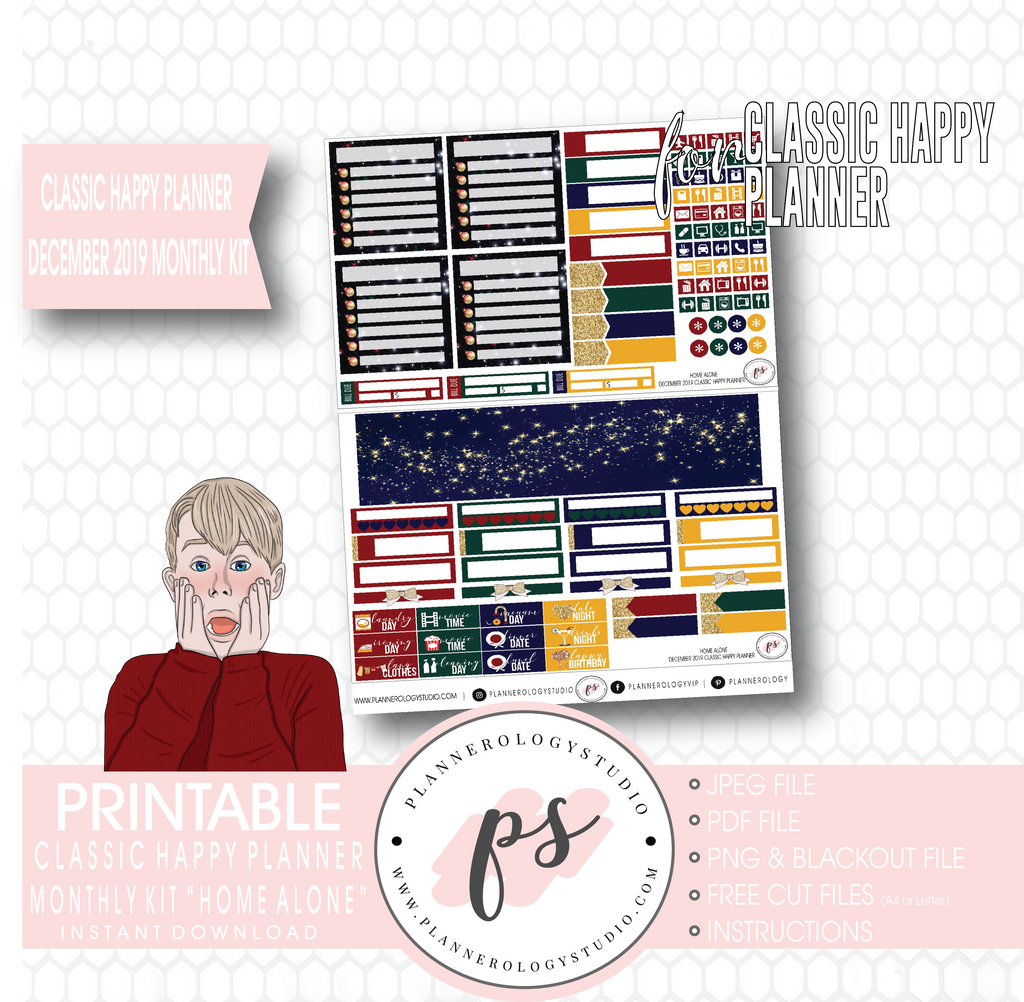 Home Alone Christmas December 2019 Monthly View Kit Digital Printable Planner Stickers (for use with Classic Happy Planner) - Plannerologystudio