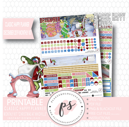 Christmas at Whoville (Grinch) December 2019 Monthly View Kit Digital Printable Planner Stickers (for use with Classic Happy Planner) - Plannerologystudio