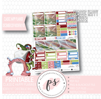 Christmas at Whoville (Grinch) December 2019 Monthly View Kit Digital Printable Planner Stickers (for use with Classic Happy Planner) - Plannerologystudio
