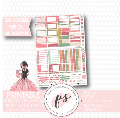 Love Blooms (Valentine's Day) Full Weekly Kit Printable Planner Stickers (for use with Erin Condren Vertical) - Plannerologystudio