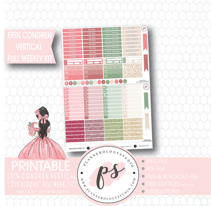 Love Blooms (Valentine's Day) Full Weekly Kit Printable Planner Stickers (for use with Erin Condren Vertical) - Plannerologystudio