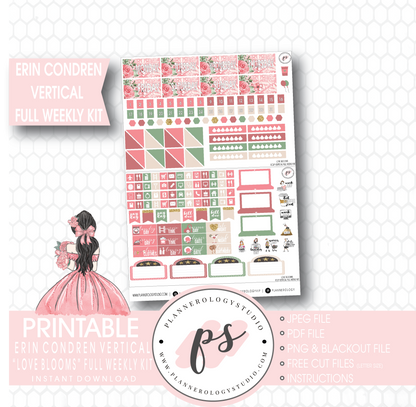 Love Blooms (Valentine's Day) Full Weekly Kit Printable Planner Stickers (for use with Erin Condren Vertical) - Plannerologystudio