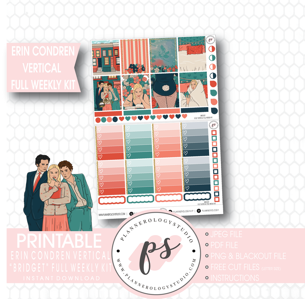 Bridget (Bridget Jones's Diary) Full Weekly Kit Printable Planner Stickers (for use with Erin Condren Vertical) - Plannerologystudio