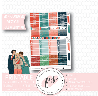 Bridget (Bridget Jones's Diary) Full Weekly Kit Printable Planner Stickers (for use with Erin Condren Vertical) - Plannerologystudio