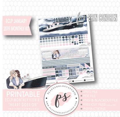 Heart Goes On (Titanic) January 2019 Monthly View Kit Digital Printable Planner Stickers (for use with Erin Condren) - Plannerologystudio