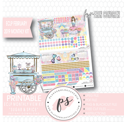 Sugar & Spice February 2019 Monthly View Kit Digital Printable Planner Stickers (for use with Erin Condren) - Plannerologystudio