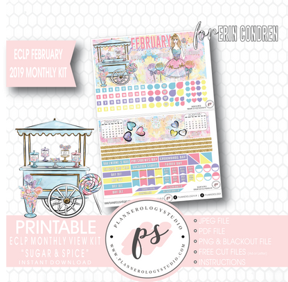 Sugar & Spice February 2019 Monthly View Kit Digital Printable Planner Stickers (for use with Erin Condren) - Plannerologystudio