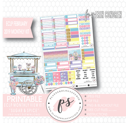 Sugar & Spice February 2019 Monthly View Kit Digital Printable Planner Stickers (for use with Erin Condren) - Plannerologystudio