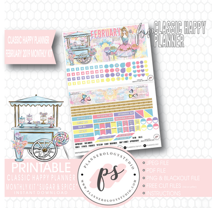 Sugar & Spice February 2019 Monthly View Kit Digital Printable Planner Stickers (for use with Classic Happy Planner) - Plannerologystudio