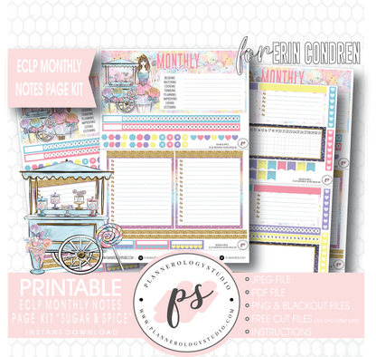 Sugar & Spice Monthly Notes Page Kit Digital Printable Planner Stickers (for use with Erin Condren) - Plannerologystudio