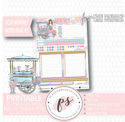 Sugar & Spice Monthly Notes Page Kit Digital Printable Planner Stickers (for use with Erin Condren) - Plannerologystudio