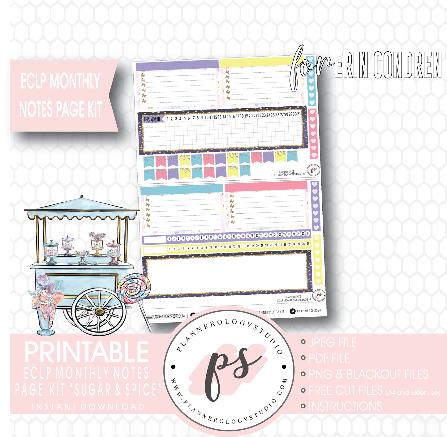 Sugar & Spice Monthly Notes Page Kit Digital Printable Planner Stickers (for use with Erin Condren) - Plannerologystudio