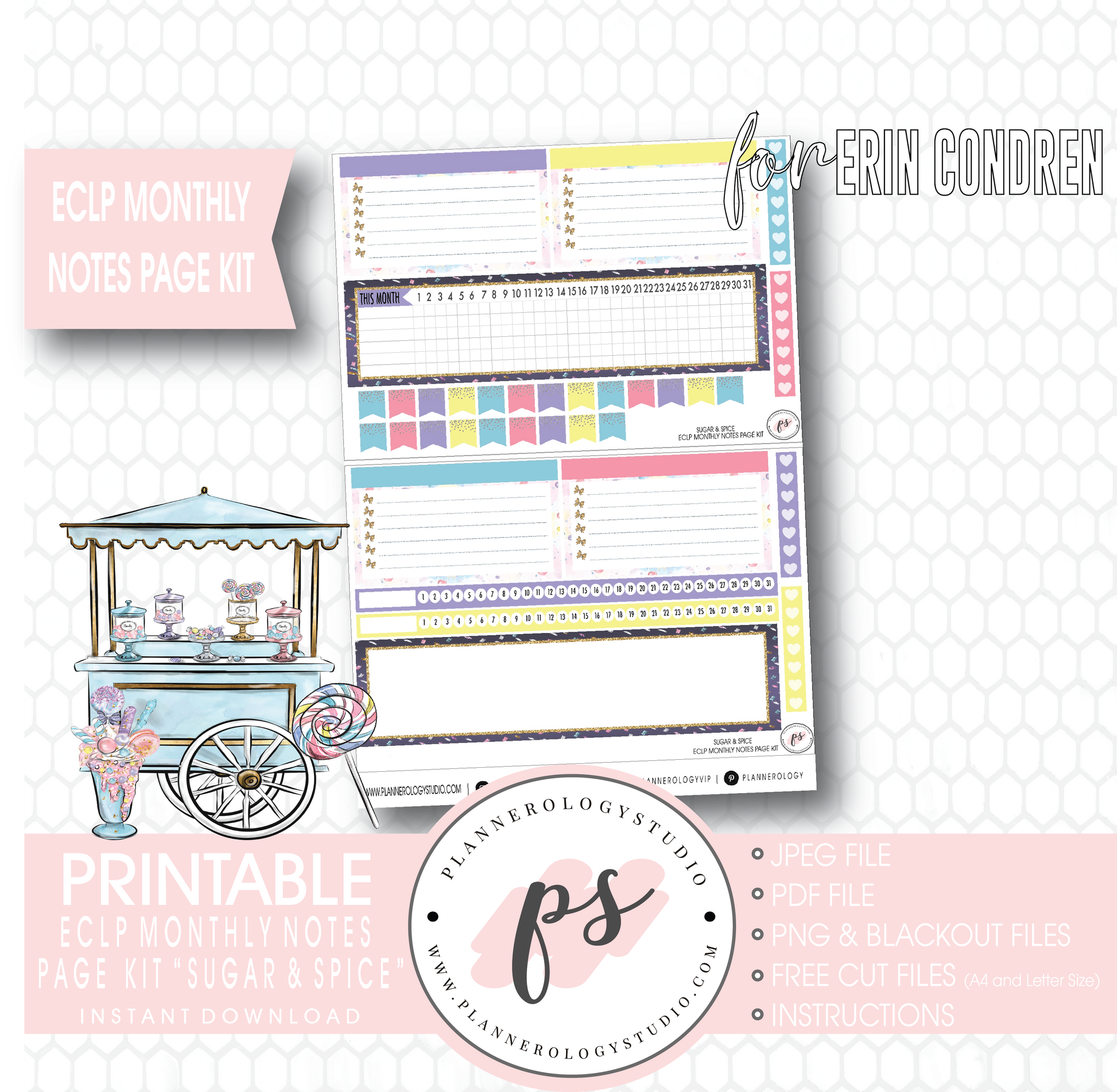 Sugar & Spice Monthly Notes Page Kit Digital Printable Planner Stickers (for use with Erin Condren) - Plannerologystudio