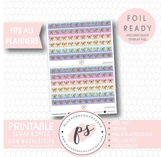Sugar & Spice Watercolour Pattern Bow Icon Washi Strip Digital Printable Planner Stickers (Foil Ready) - Plannerologystudio