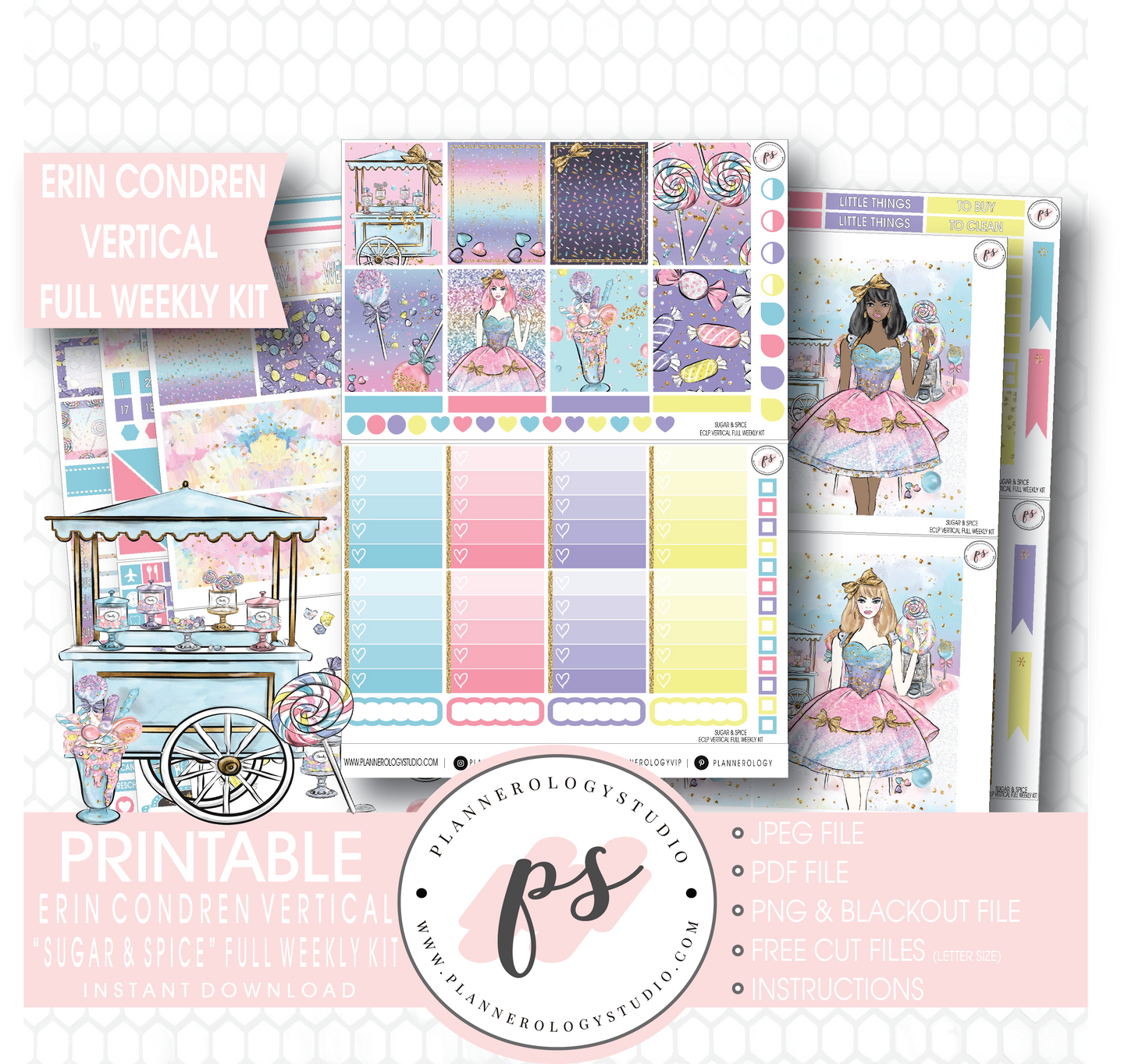 Sugar & Spice Full Weekly Kit Printable Planner Stickers (for use with Erin Condren Vertical) - Plannerologystudio