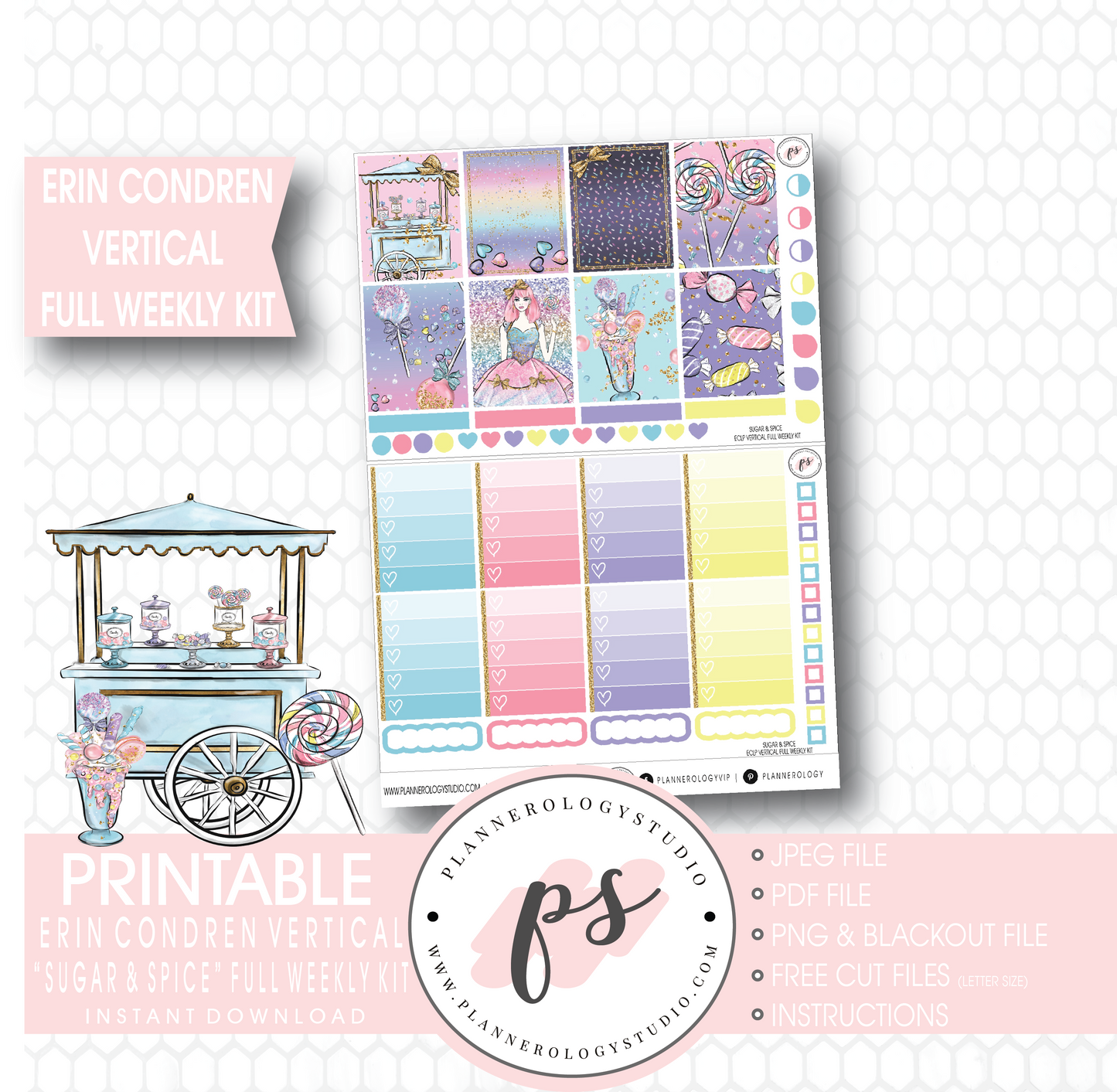 Sugar & Spice Full Weekly Kit Printable Planner Stickers (for use with Erin Condren Vertical) - Plannerologystudio