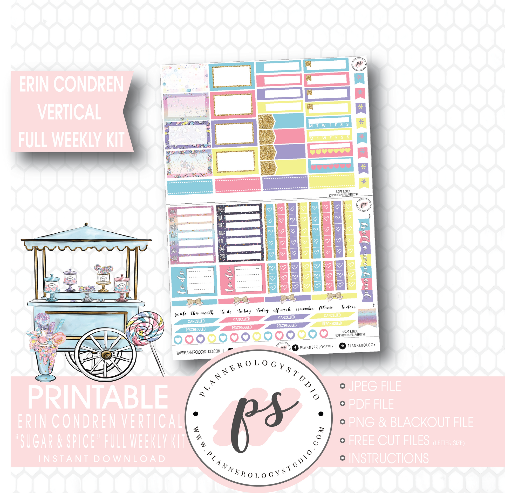 Sugar & Spice Full Weekly Kit Printable Planner Stickers (for use with Erin Condren Vertical) - Plannerologystudio