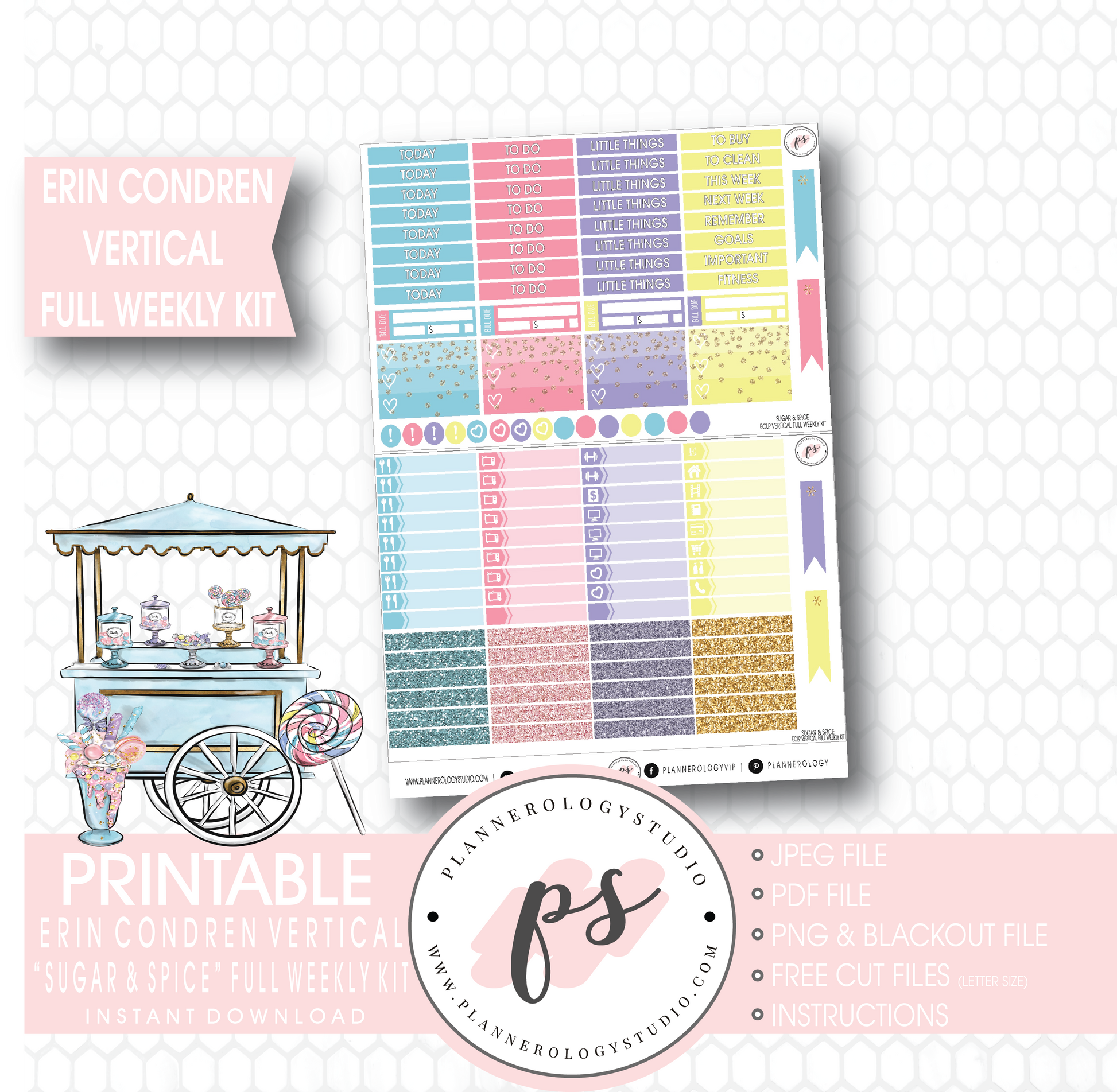 Sugar & Spice Full Weekly Kit Printable Planner Stickers (for use with Erin Condren Vertical) - Plannerologystudio