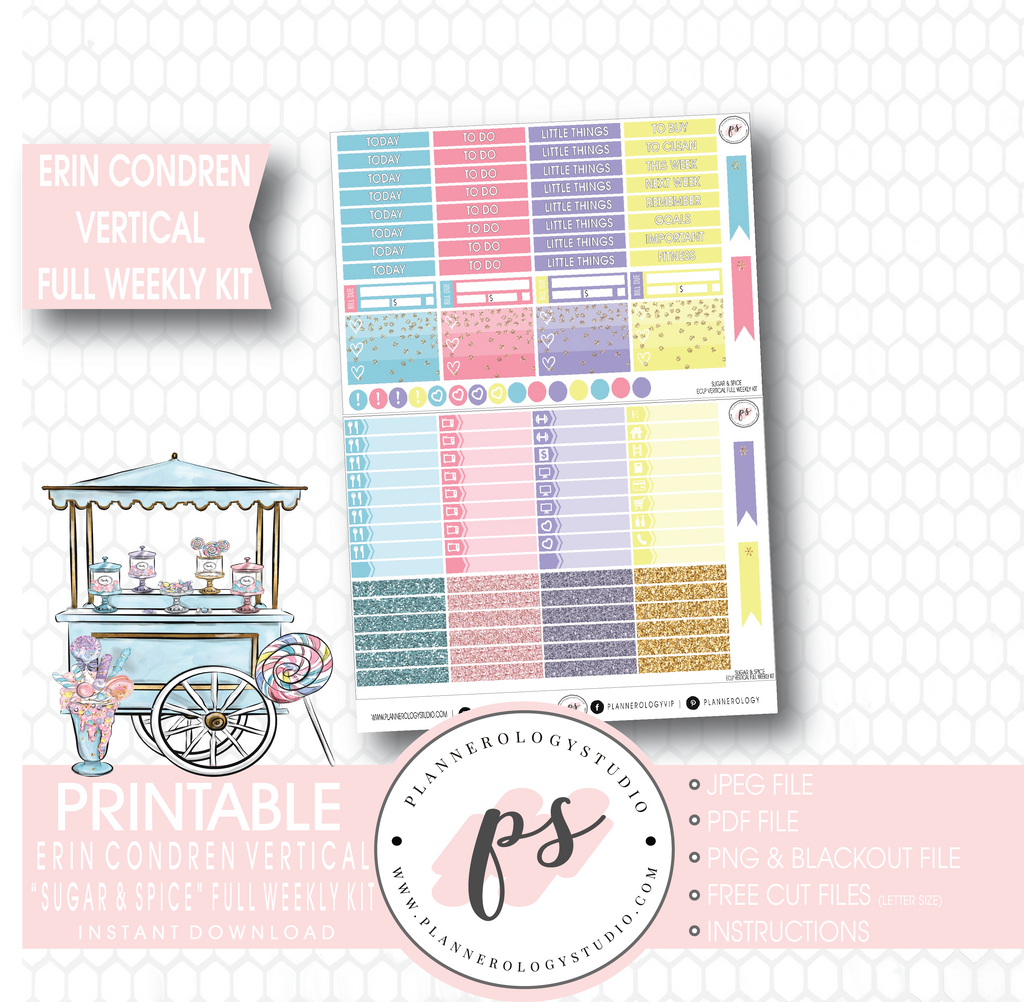Sugar & Spice Full Weekly Kit Printable Planner Stickers (for use with Erin Condren Vertical) - Plannerologystudio