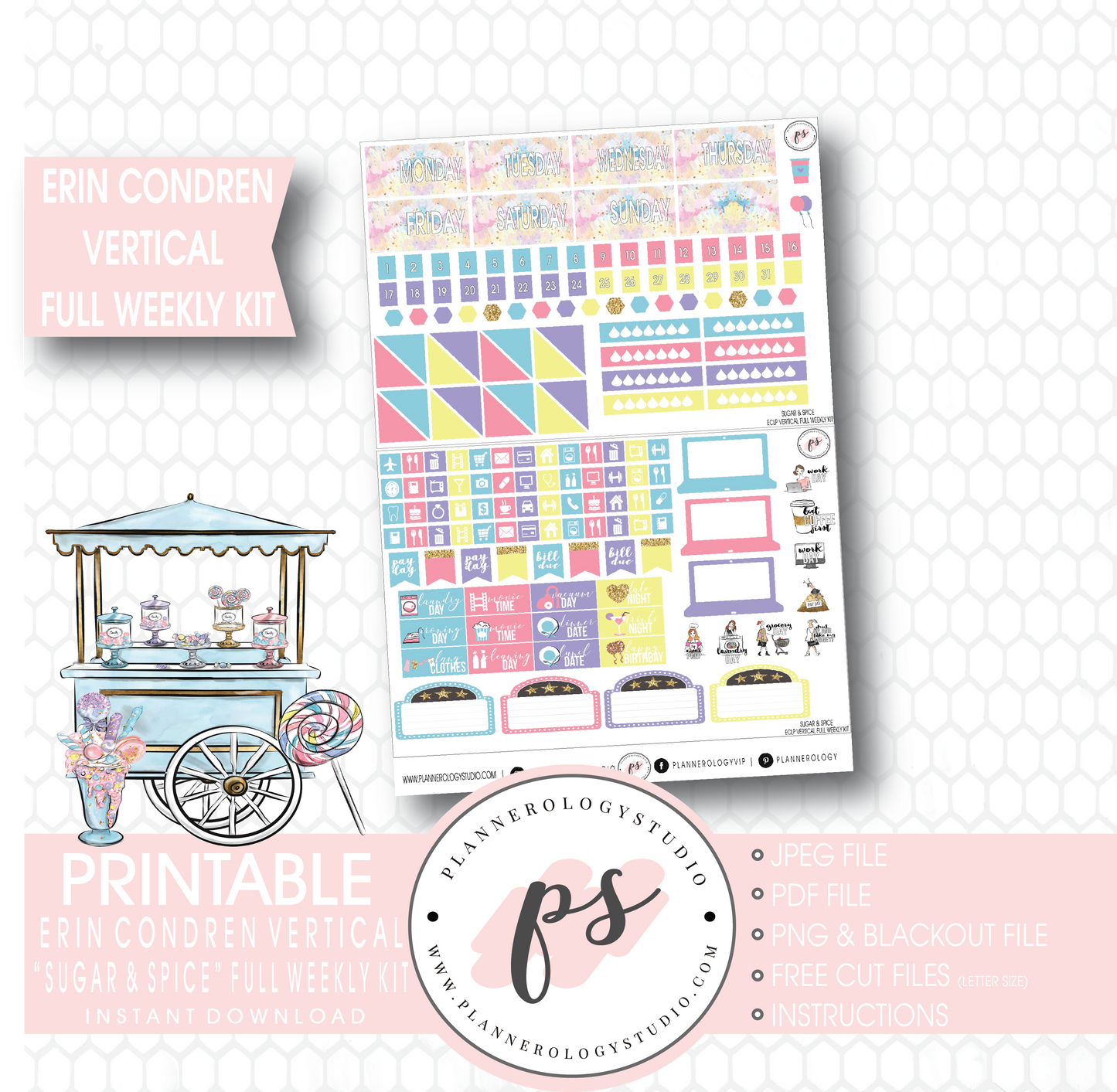 Sugar & Spice Full Weekly Kit Printable Planner Stickers (for use with Erin Condren Vertical) - Plannerologystudio